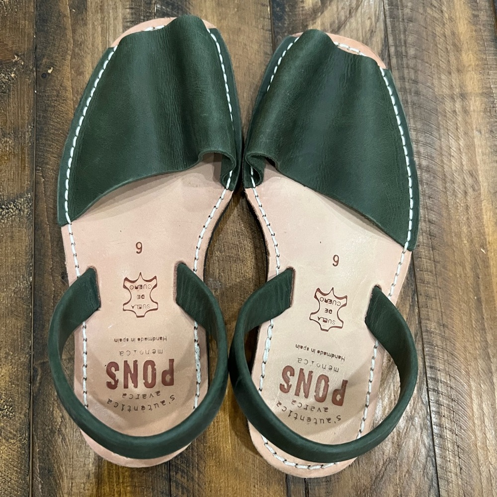 Pons Womens Handmade Sandals Size 6 Green